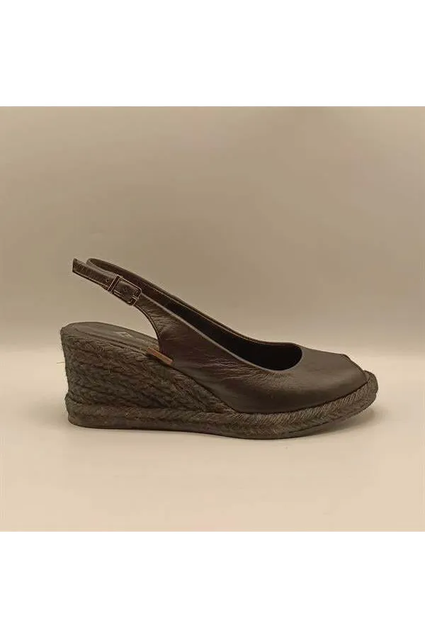 Terre Siyah Deri Dolgu Topuk Sandalet