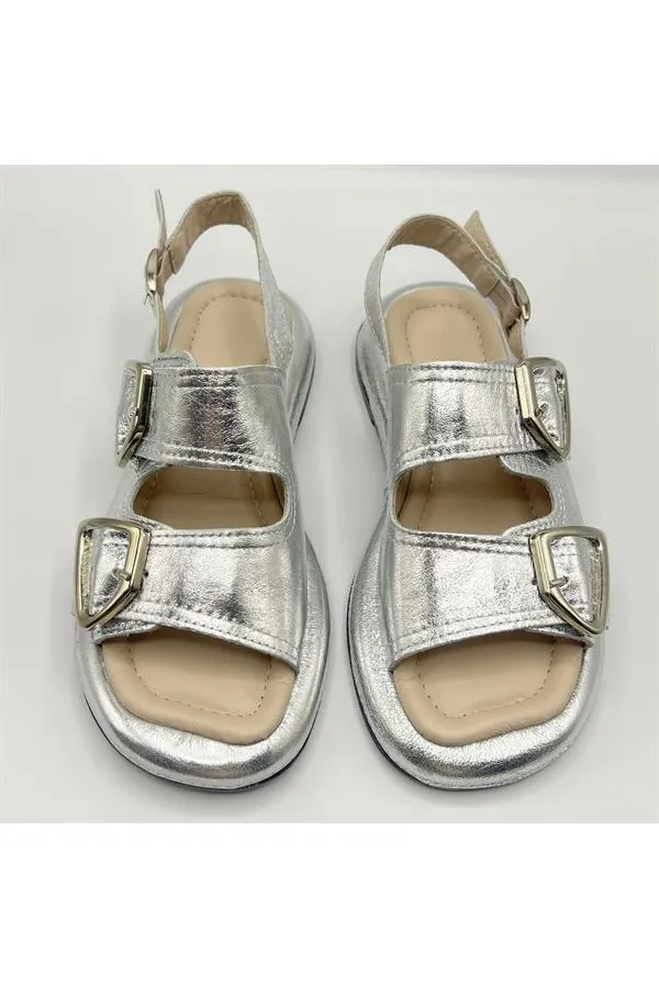 Amethyst Exclusive Siesta Silver Genuine Leather Women's Sandals