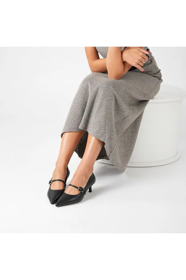 Escarpins NAOMI en cuir véritable noir avec boucle | Talon bas de 5 cm