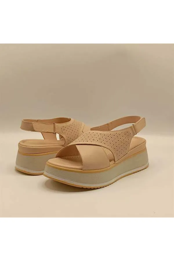 Athena Pudra Deri Dolgu Topuk Sandalet