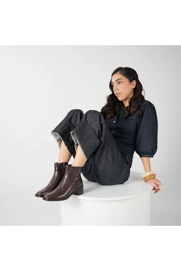 Bottes Blanca pour femme en cuir marron foncé – Semelle antidérapante en TPU – Hauteur de tige : 17 cm – Fermeture éclair – Cuir véritable