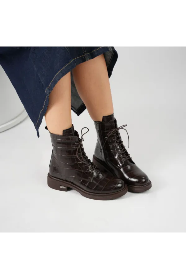Gloria Acı Kahve Parlak Kroko Deri Kadın Bot