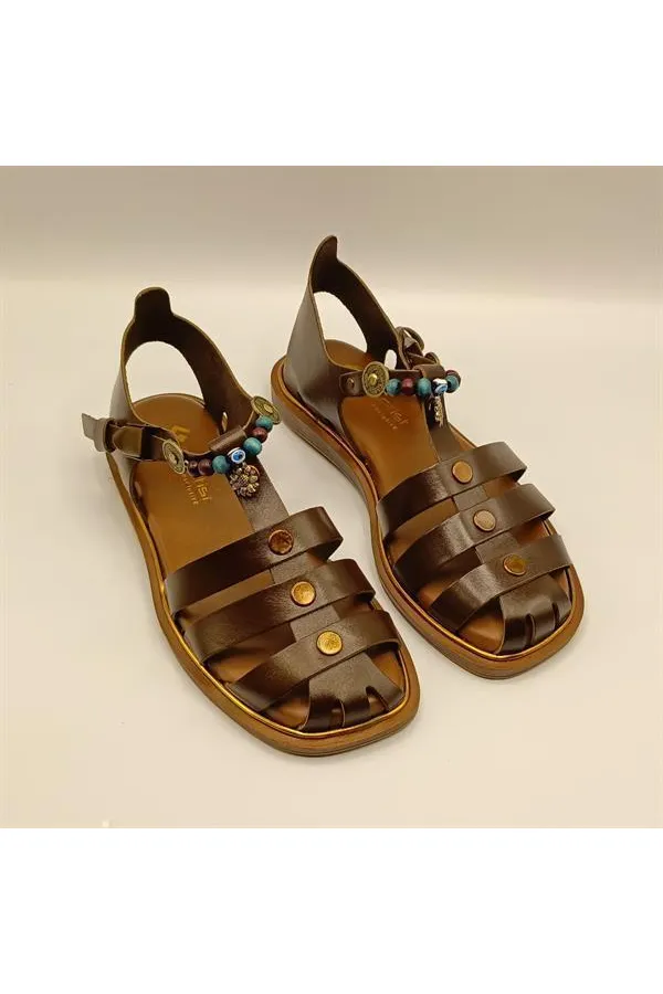 Cali Brown Leather Flat Women's Sandals