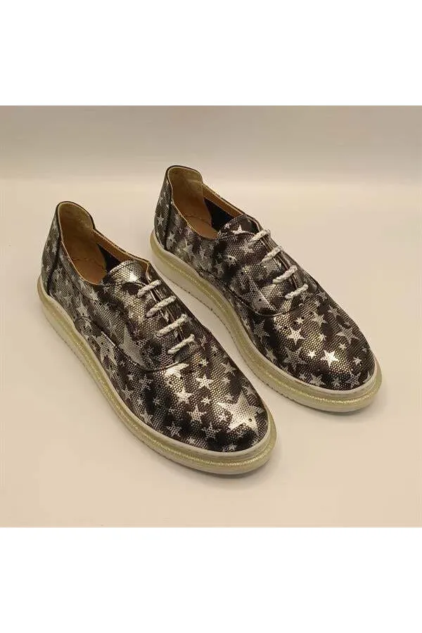 Jenny Black Leather Star Pattern Women's Sneaker