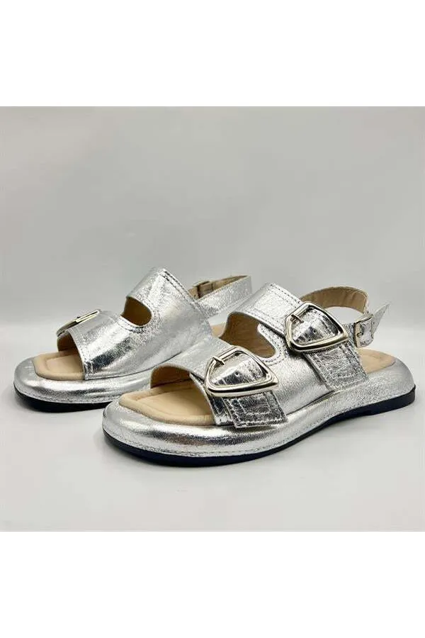 Amethyst Exclusive Siesta Silver Genuine Leather Women's Sandals