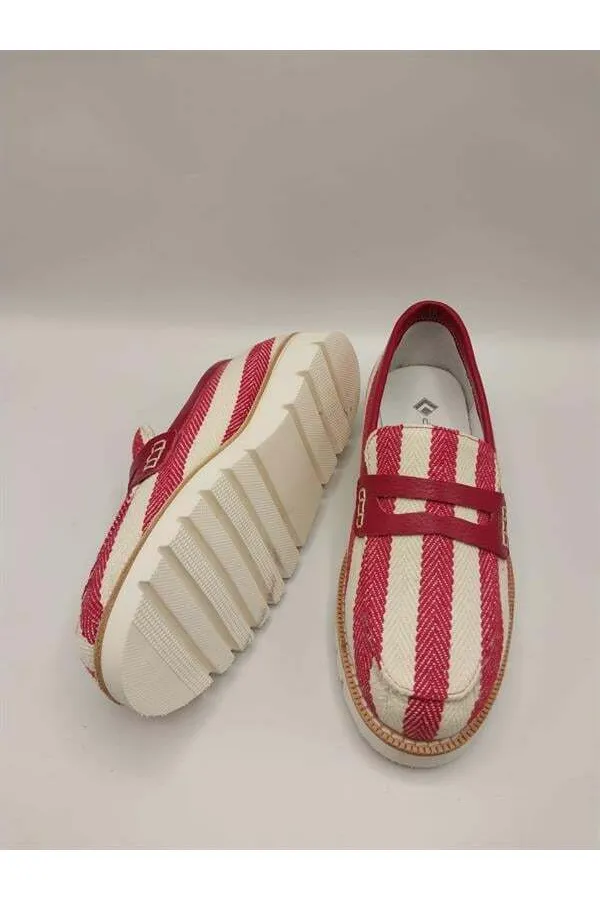 Malta Kadın Günlük Ayakkabı – Kırmızı/Beyaz Çizgili