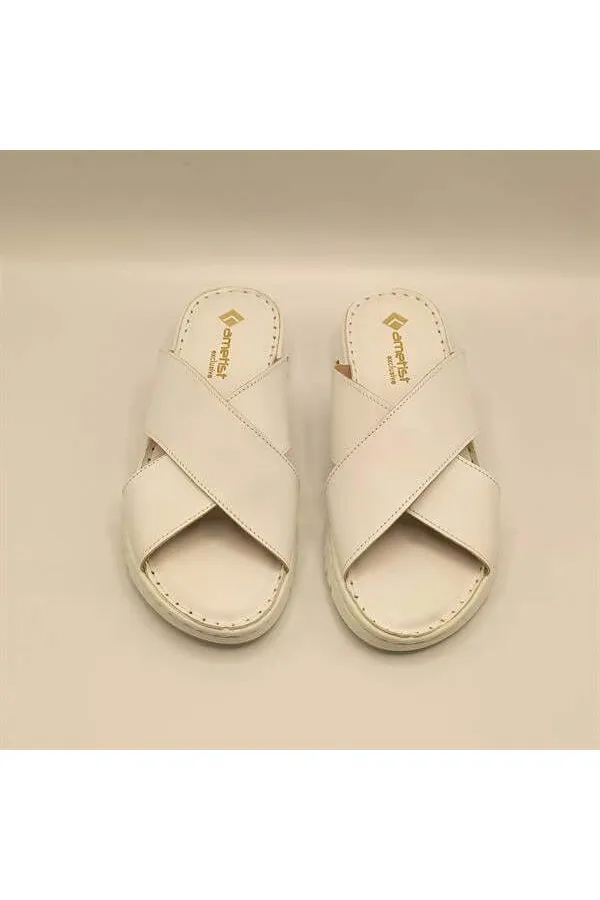 Pantoufles confortables en cuir blanc Alessia pour femmes