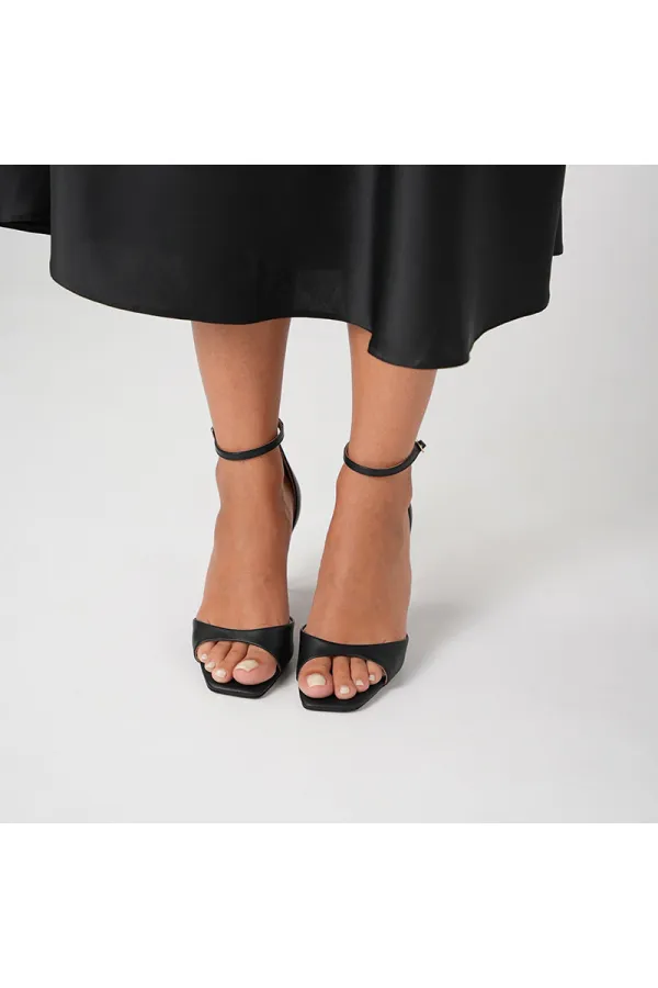 Marta 100% Genuine Leather Black Heeled Sandals – Milano Heel, Neolite Sole