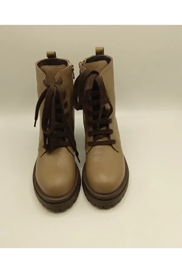 Reneta Vizon Gerçek Deri Kadın Bot – Termo Kaymaz Taban, Bağcıklı & Fermuarlı