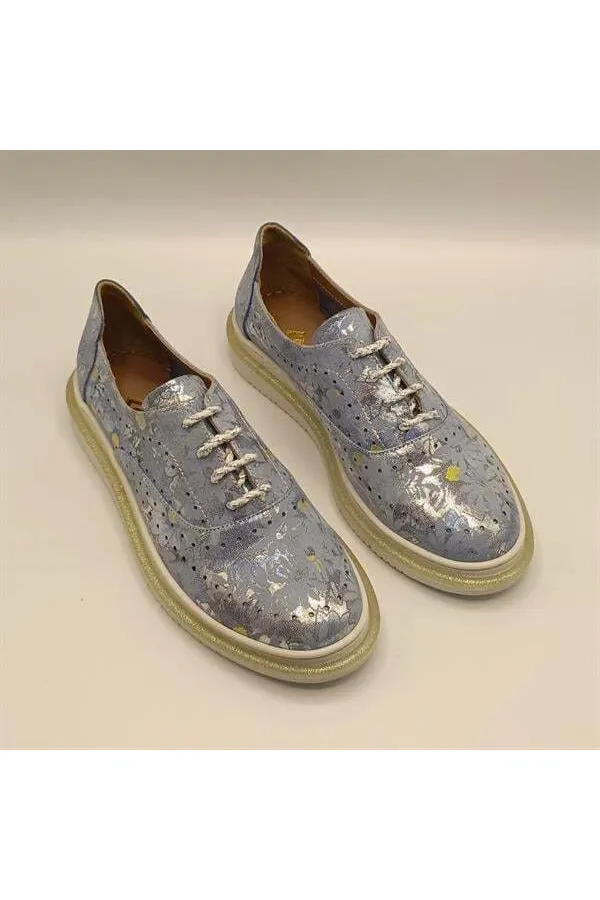 Jenny Blue Leather Floral Pattern Women's Sneaker