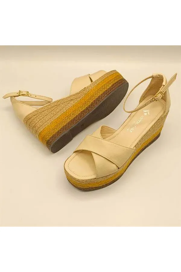 Deka Bej Deri Dolgu Topuk Sandalet