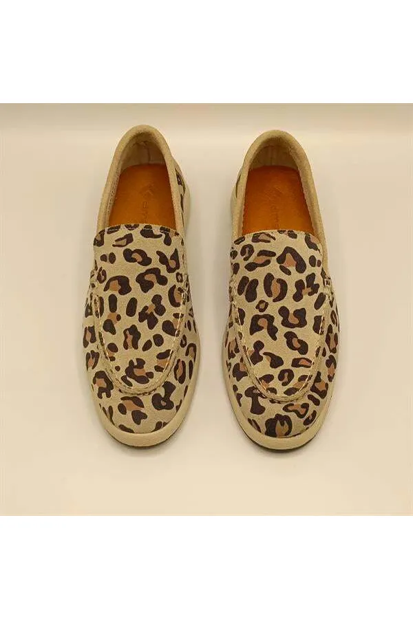 Punto Leopar Desen Deri Kadın Günlük Ayakkabı