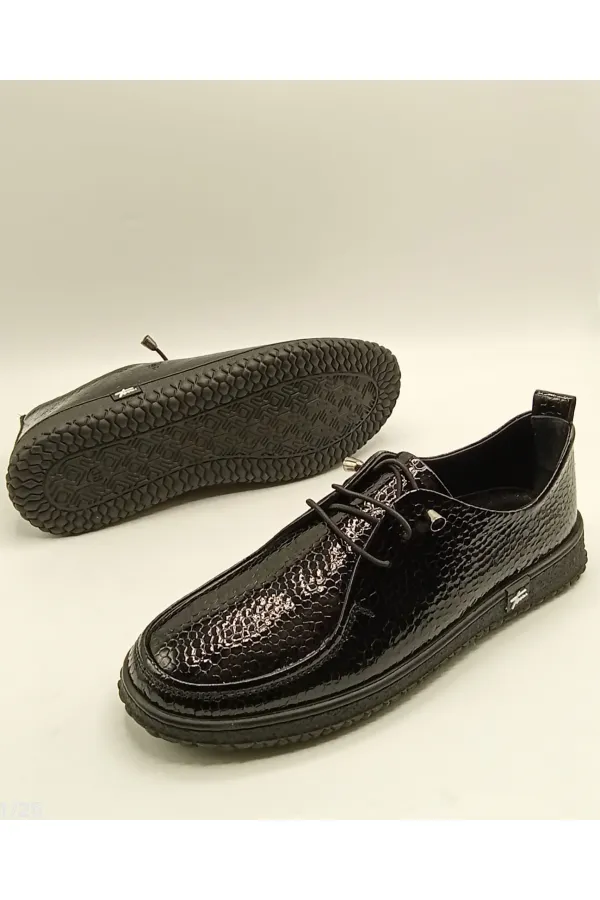 Ariss Siyah Fasulye Desen Gerçek Deri Kadın Günlük Ayakkabı – Hafif Esnek Kauçuk Taban