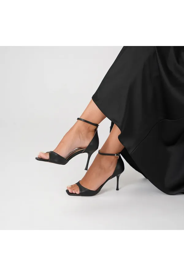 Marta 100% Genuine Leather Black Heeled Sandals – Milano Heel, Neolite Sole
