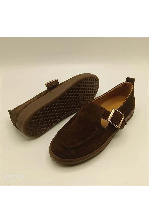 Ava Dark Coffee Genuine Leather Suede Casual Women's Shoes