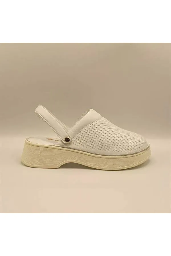Sabo White Leather Women's Slippers