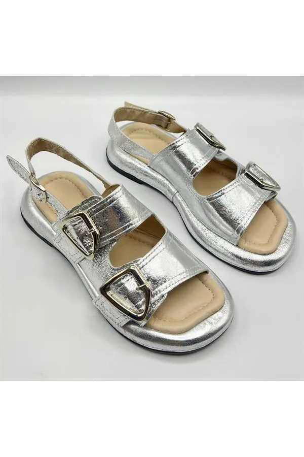 Amethyst Exclusive Siesta Silver Genuine Leather Women's Sandals