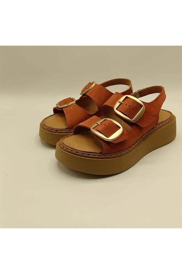 Amethyst Exclusive Stable Orange Suede Platform Women's Sandals | Buckle & Non-Slip Sole for Summer Elegance