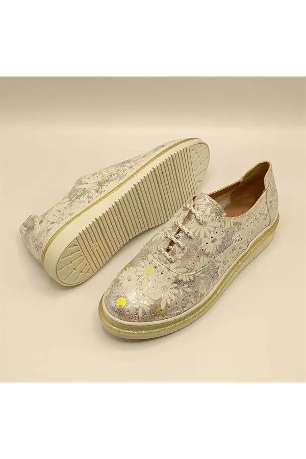 Jenny Silver Leather Floral Pattern Women's Sneaker
