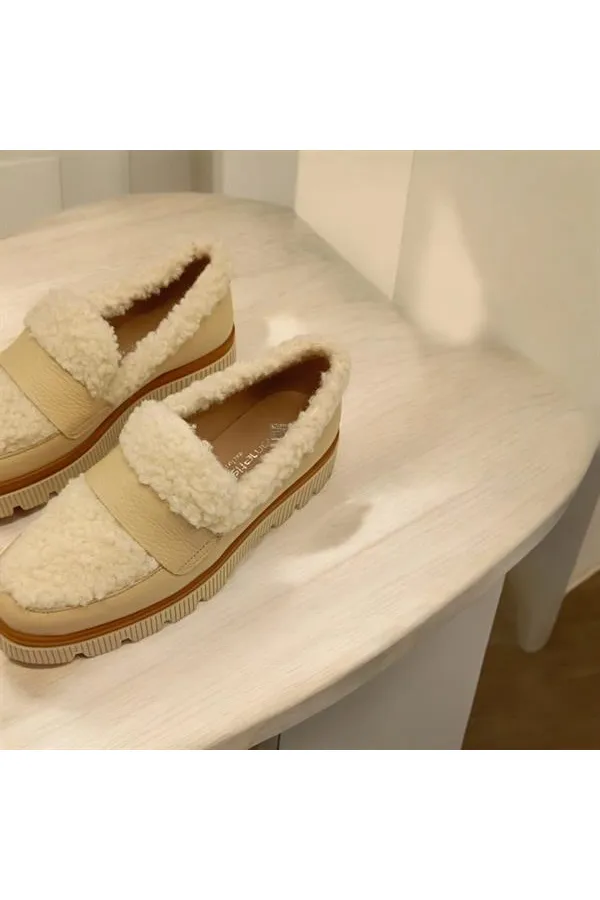 Plush Bej Deri Günlük Kadın Ayakkabı