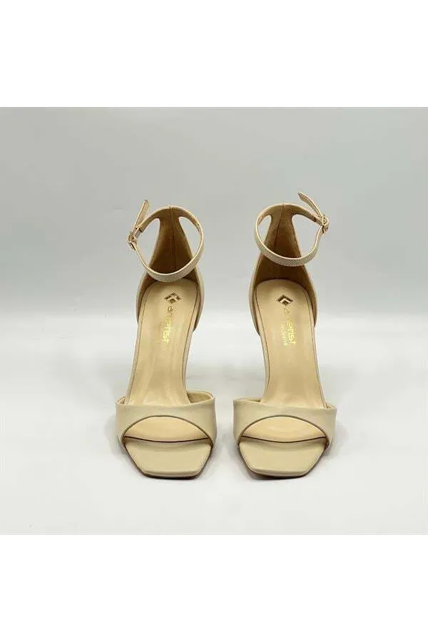 Marta %100 Gerçek Deri Bej Topuklu Sandalet – Milano Ökçe, Neolit Taban