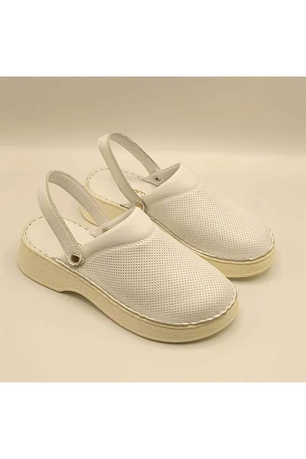 Sabo White Leather Women's Slippers