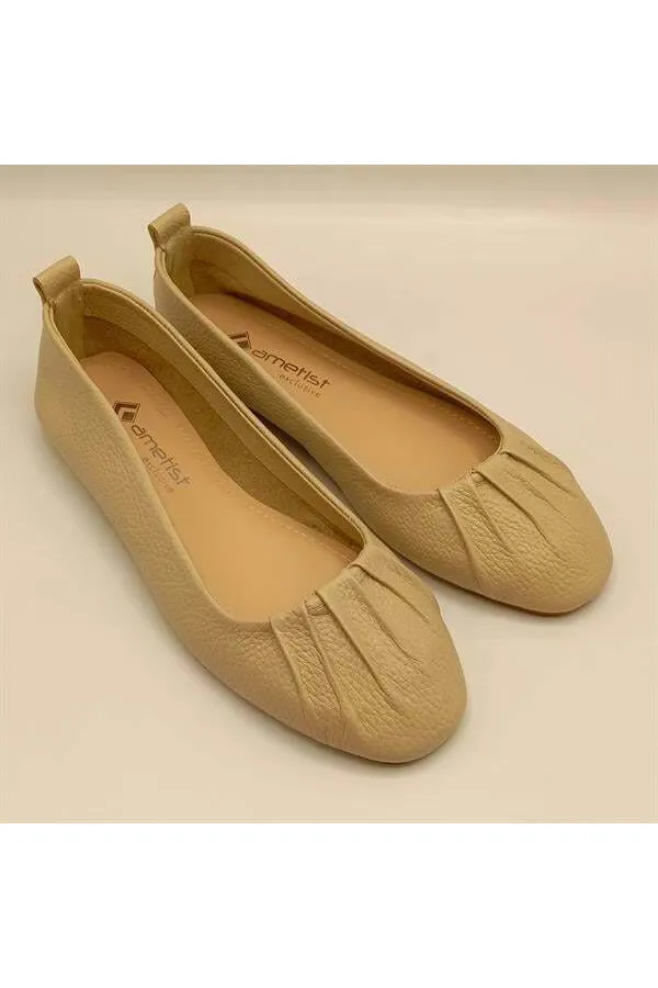 Gale Beige Leather Ballet Flats