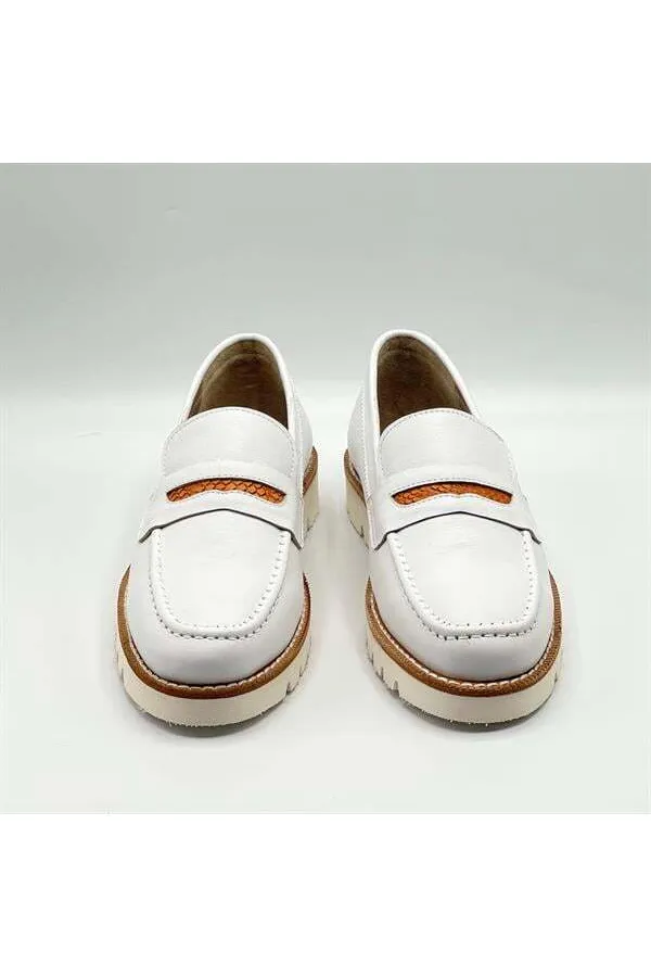 Malta White Genuine Leather Women's Loafer Shoes