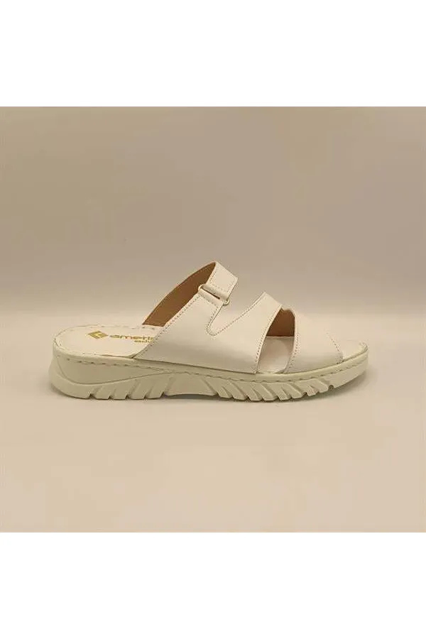 Pantoufles confortables en cuir blanc Alda pour femmes