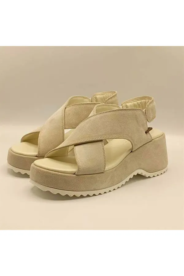 Sindy Beige Leather Platform Sandals