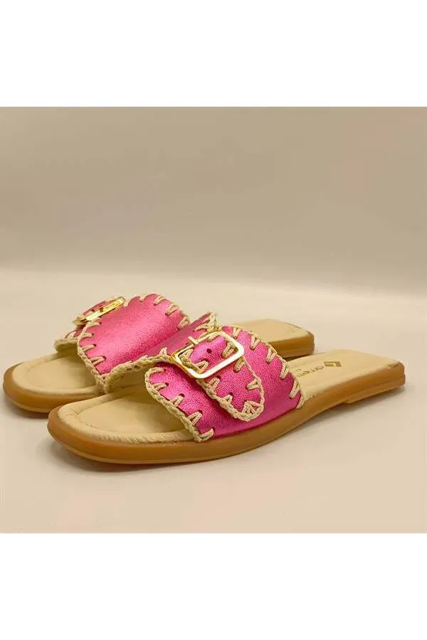 Authentic Fuchsia Leather Women's Slippers