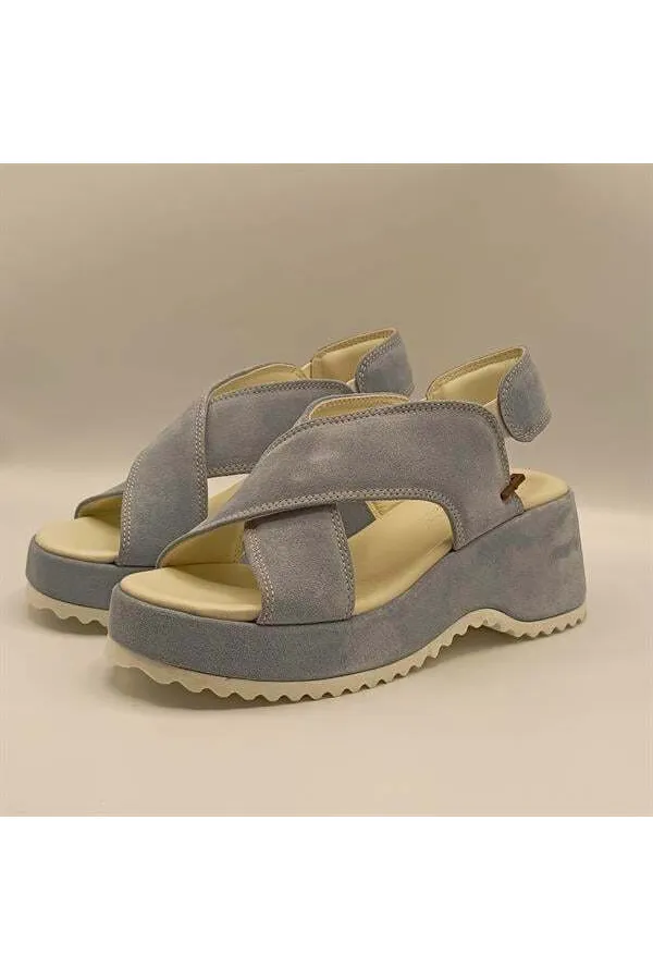 Sindy Blue Leather Platform Sandals