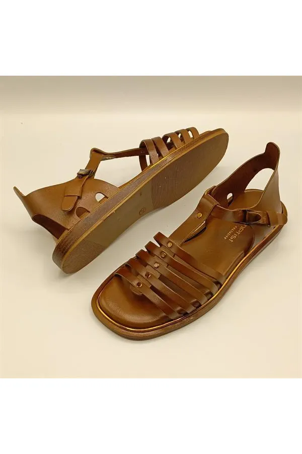 Asta Taba Deri Düz Kadın Sandalet