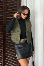 Topshow - Gilet en daim brodé en gros - Élégance style western - Kaki