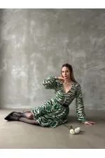 Leopar Çizgili Toptan Elbise - Zümrüt | TOPSHOW | F1591