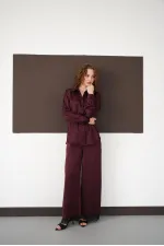 Pleated Hem Lace Wholesale Trousers - Plum | F2102 - Topshow