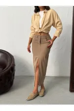 Jupe en velours côtelé Topshow en gros - Vison | F2033