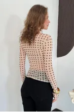F 2107 POLKA DOT PRINTED TULLE T-SHIRT - BEIGE BROWN F 2107 POLKA DOT PRINTED TULLE T-SHIRT - BEIGE BROWN