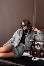 Topshow - Veste femme aspect fourrure synthétique en gros - Grise