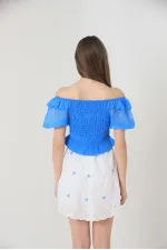 Jupe courte brodée de fleurs bleue, au-dessus du genou (vente en gros) | TOPSHOW