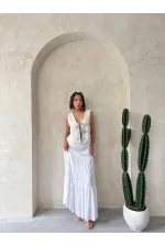 Kot Detaylı Önden Baglamalı Dantel Toptan Yelek   Ham Mavi | Topshow