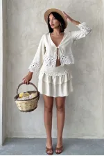 Guipure Detailed Skirt - Stone | Topshow