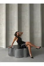 Pullu Abiye Toptan Elbise - Siyah | TOPSHOW | F1865