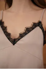 D 2929 LACE DETAIL SATIN TANK TOP - STONE