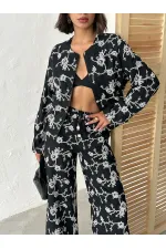 Çiçek Nakışlı Fermuarlı Ceket - Siyah | Topshow | F1948