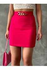 Beli Zincirli Diz Üstü Toptan Etek - Fuşya | TOPSHOW