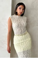 Blouse en dentelle à manches zéro - Jaune (vente en gros) | Topshow