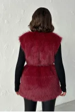Topshow - Toptan Suni Kürk Yelek - Bordo