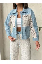 Veste en jean Topshow Blue DSN1 avec détails en dentelle (vente en gros) | F1758