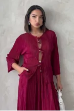 Tie Front Pleated Shirt - Claret Red | Topshow | F1739